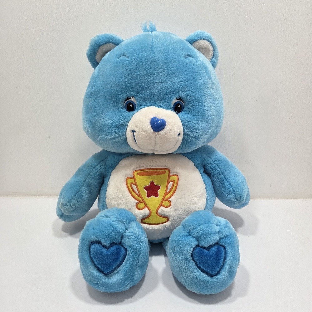Care Bears Champ Bear Blue White 24" Jumbo Large Plush 2003 Y2K Vintage Stained